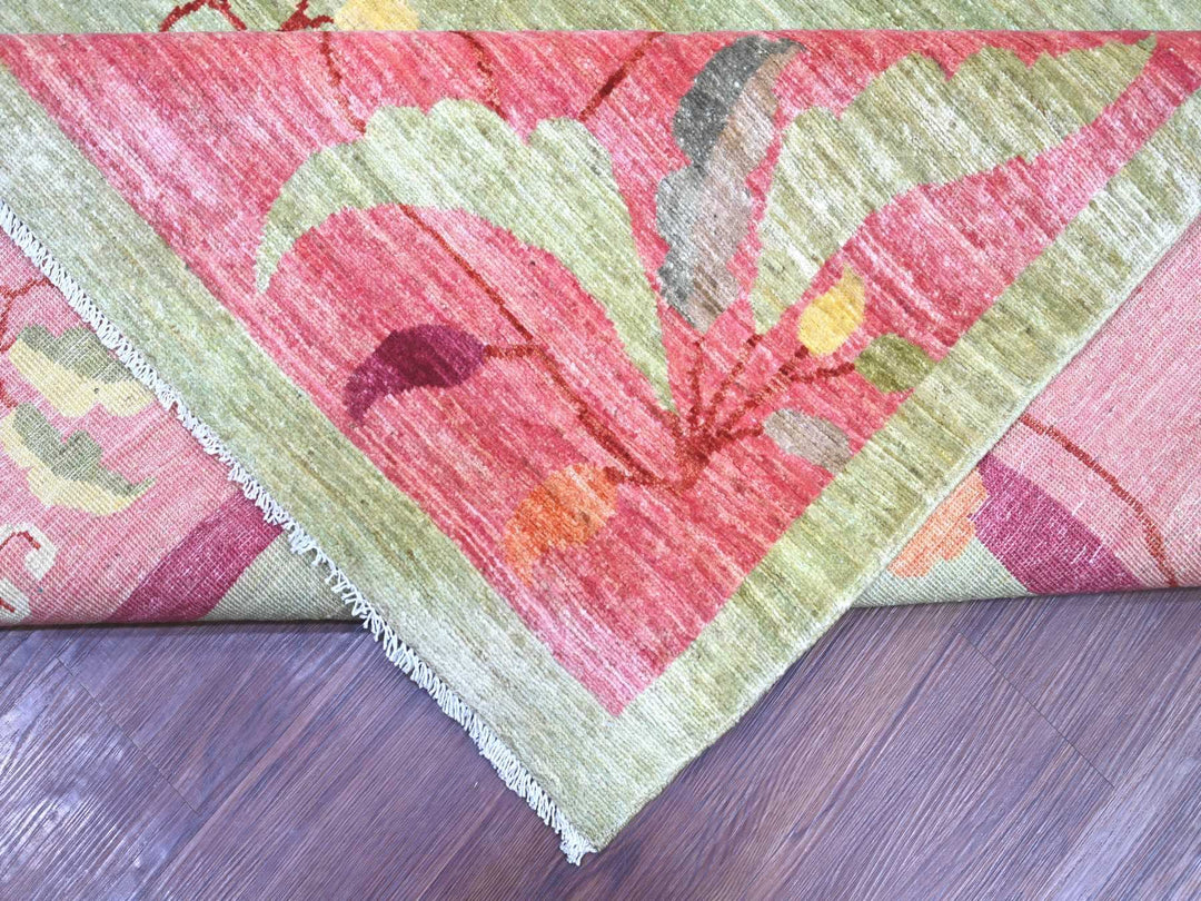 10'0" x 13'11" New Hand Knotted Green Wool Rectangle Oriental Rug - MOA10222454