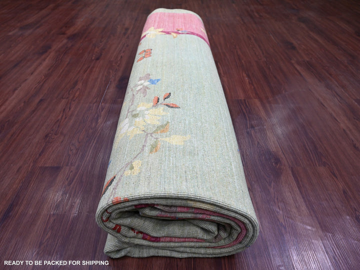 10'0" x 13'11" New Hand Knotted Green Wool Rectangle Oriental Rug - MOA10222454
