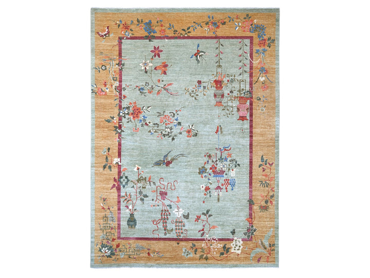 10'2" x 13'11" New Hand Knotted Green Wool Rectangle Oriental Rug - MOA10222455