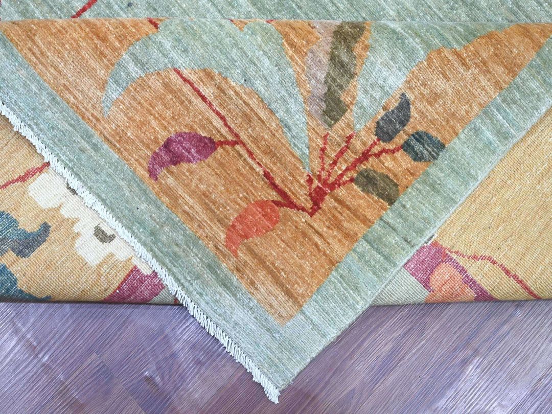10'2" x 13'11" New Hand Knotted Green Wool Rectangle Oriental Rug - MOA10222455