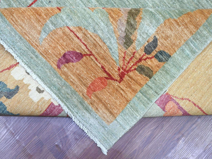 10'2" x 13'11" New Hand Knotted Green Wool Rectangle Oriental Rug - MOA10222455