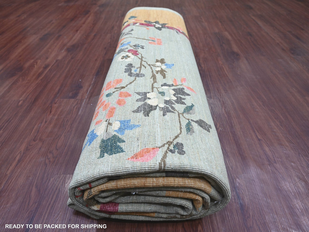 10'2" x 13'11" New Hand Knotted Green Wool Rectangle Oriental Rug - MOA10222455