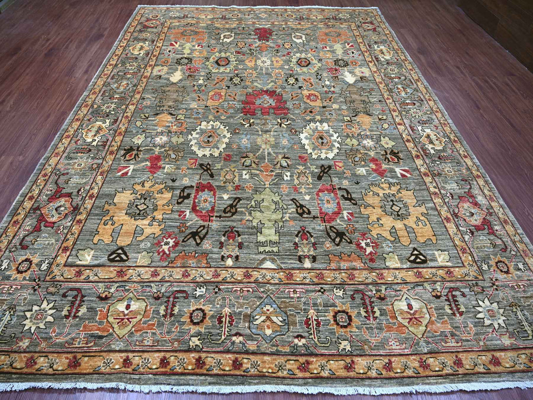 8'9" x 11'9" New Hand Knotted Grey Wool Rectangle Oriental Rug - MOA10222457