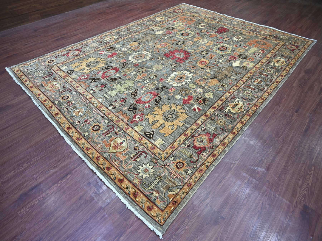 8'9" x 11'9" New Hand Knotted Grey Wool Rectangle Oriental Rug - MOA10222457