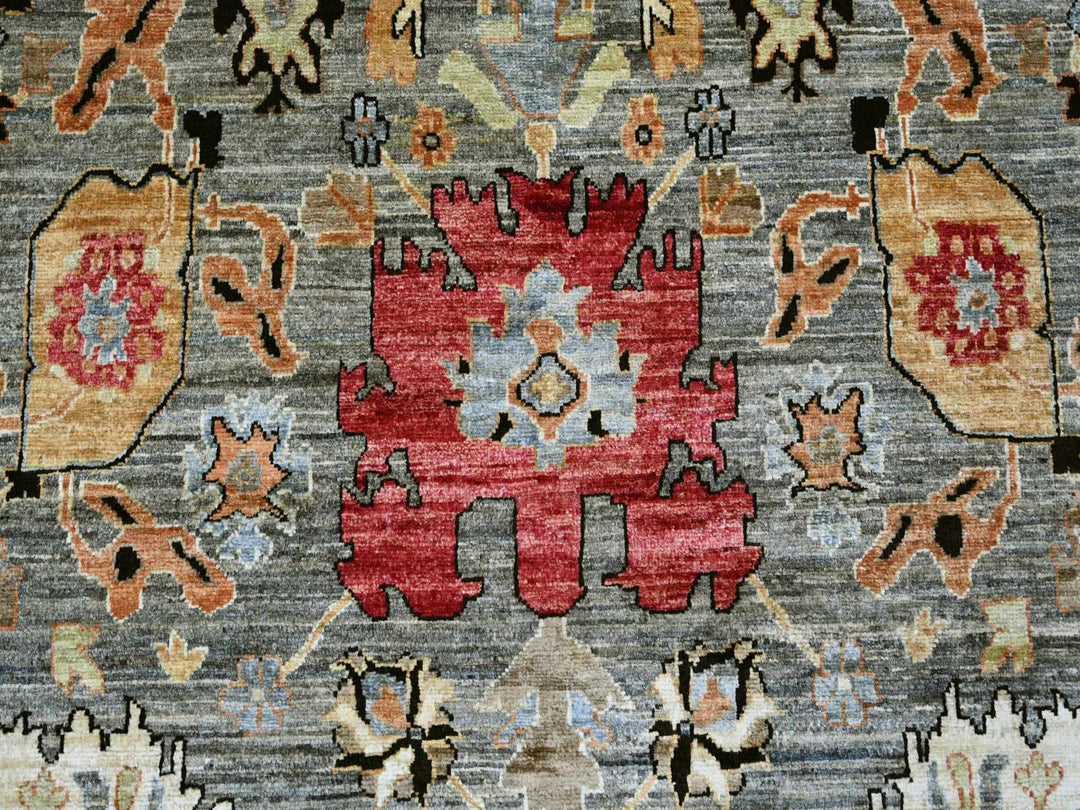 8'9" x 11'9" New Hand Knotted Grey Wool Rectangle Oriental Rug - MOA10222457