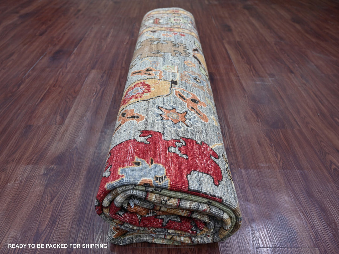 8'9" x 11'9" New Hand Knotted Grey Wool Rectangle Oriental Rug - MOA10222457