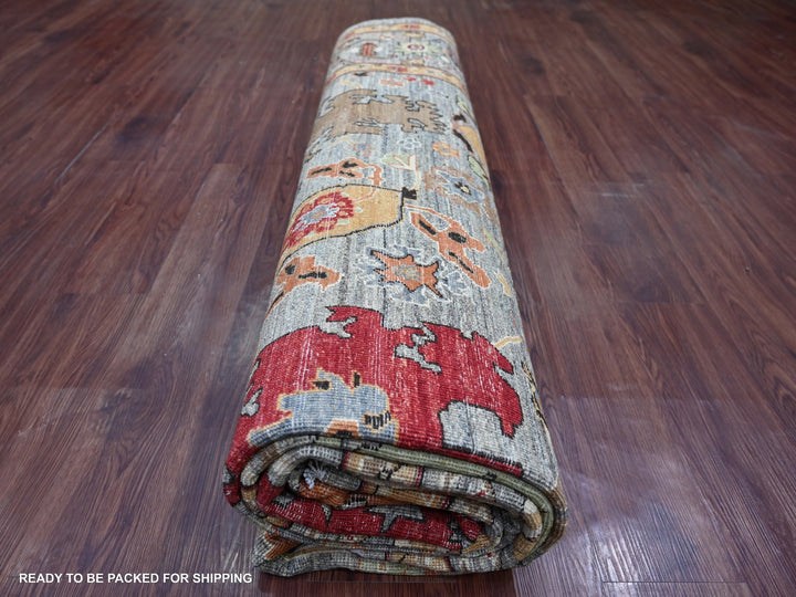 8'9" x 11'9" New Hand Knotted Grey Wool Rectangle Oriental Rug - MOA10222457