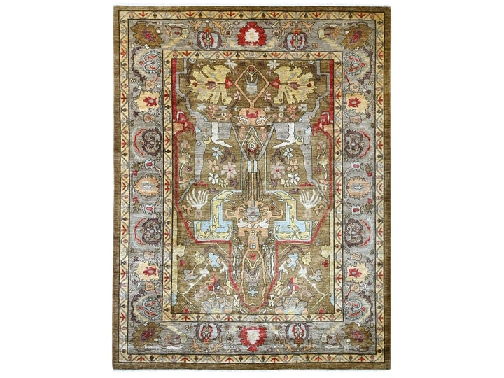 9'2" x 11'11" New Hand Knotted Brown Wool Rectangle Oriental Rug - MOA10222458