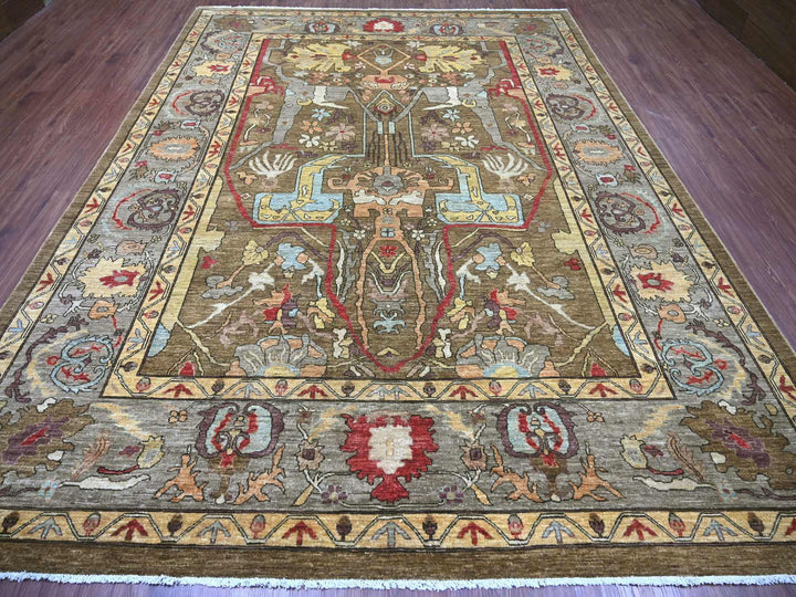 9'2" x 11'11" New Hand Knotted Brown Wool Rectangle Oriental Rug - MOA10222458