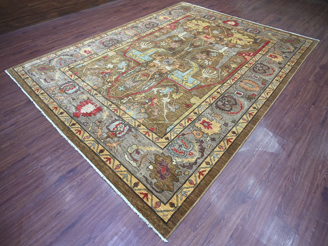 9'2" x 11'11" New Hand Knotted Brown Wool Rectangle Oriental Rug - MOA10222458