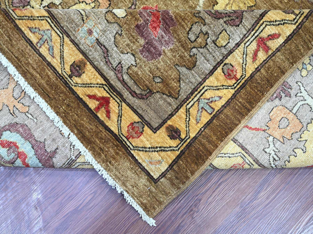 9'2" x 11'11" New Hand Knotted Brown Wool Rectangle Oriental Rug - MOA10222458