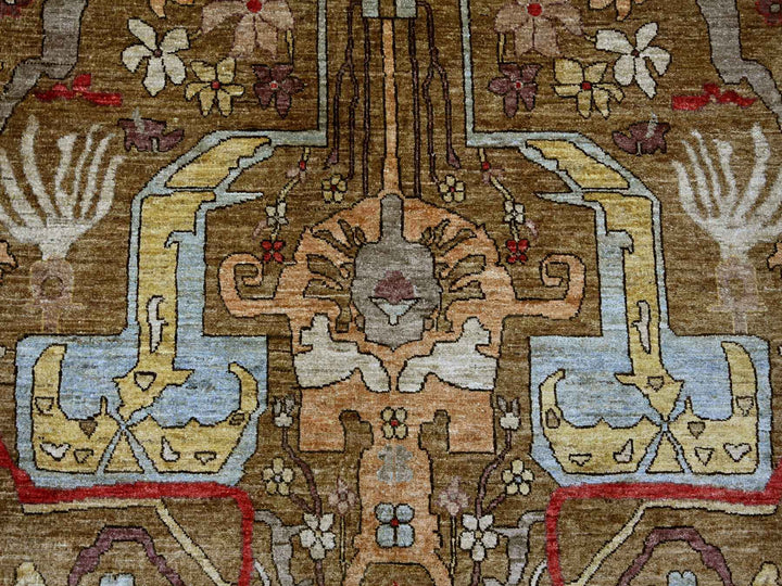 9'2" x 11'11" New Hand Knotted Brown Wool Rectangle Oriental Rug - MOA10222458