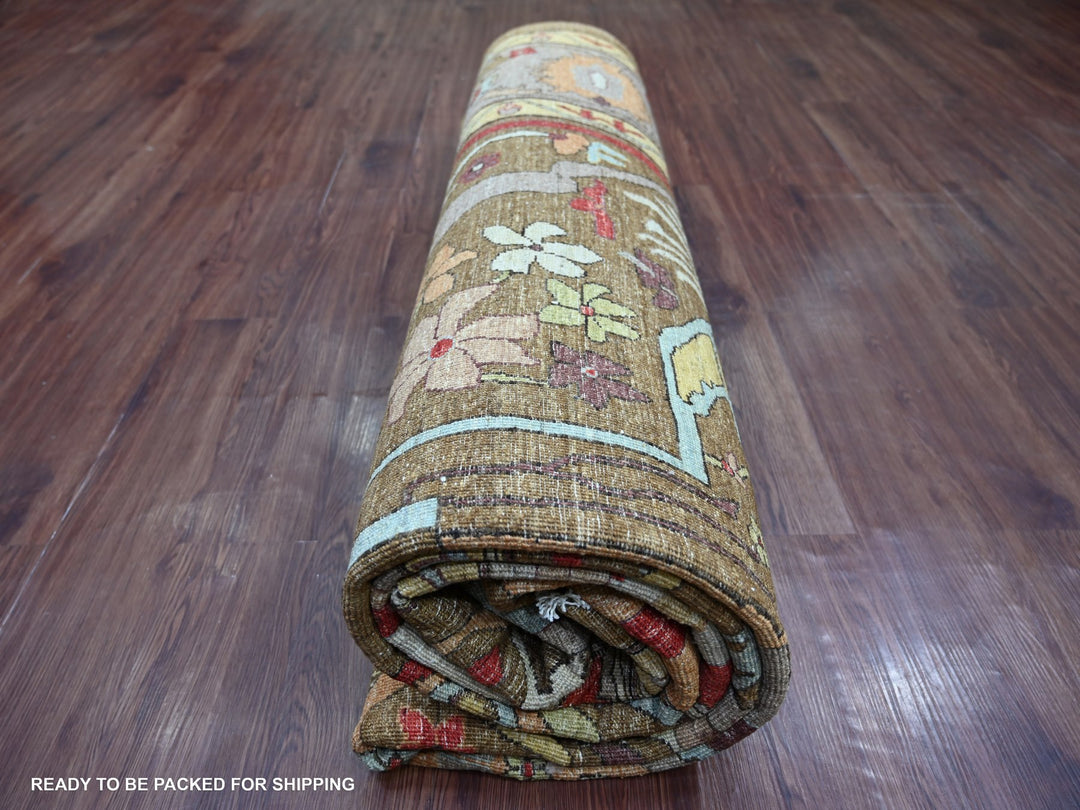 9'2" x 11'11" New Hand Knotted Brown Wool Rectangle Oriental Rug - MOA10222458