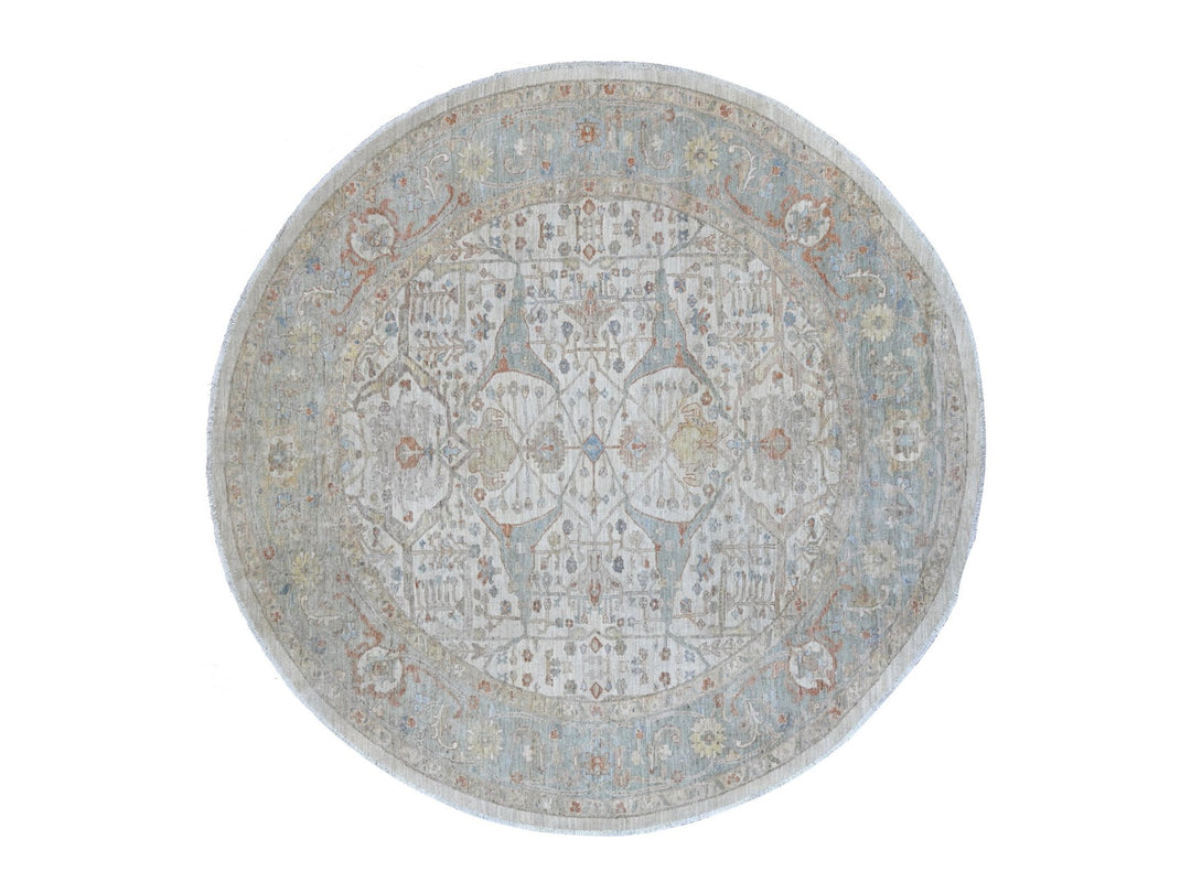 9'11" x 10'1" New Hand Knotted Ivory Wool Round Oriental Rug - MOA10222460