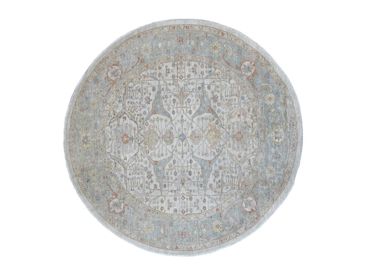 9'11" x 10'1" New Hand Knotted Ivory Wool Round Oriental Rug - MOA10222460