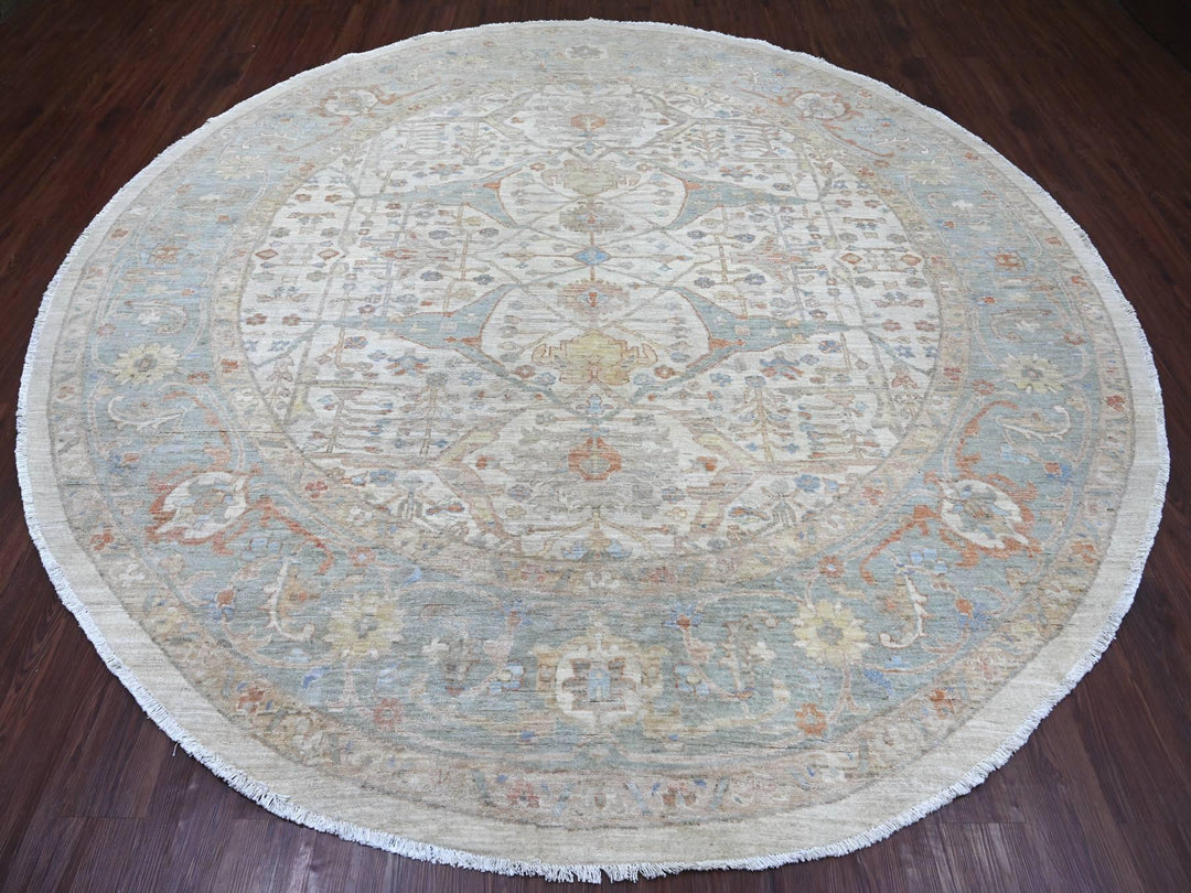 9'11" x 10'1" New Hand Knotted Ivory Wool Round Oriental Rug - MOA10222460