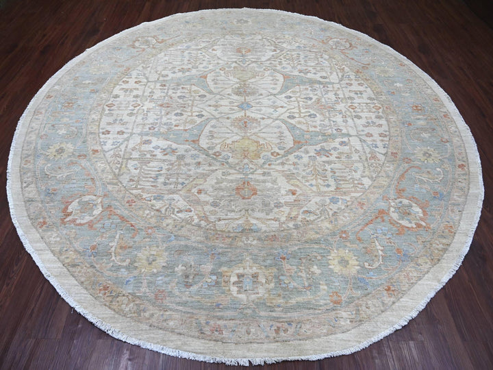 9'11" x 10'1" New Hand Knotted Ivory Wool Round Oriental Rug - MOA10222460