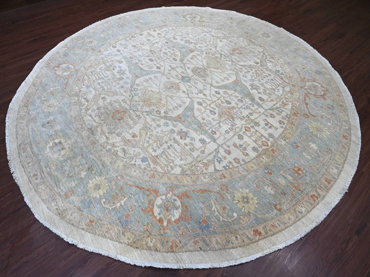 9'11" x 10'1" New Hand Knotted Ivory Wool Round Oriental Rug - MOA10222460