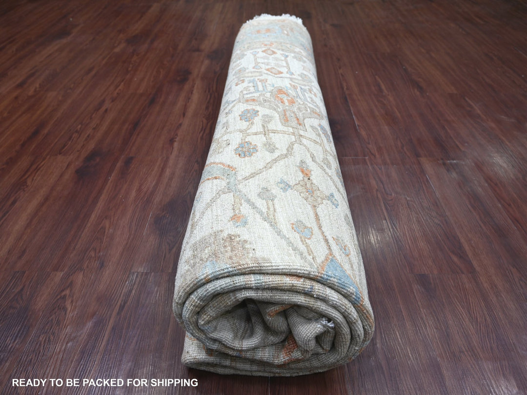 9'11" x 10'1" New Hand Knotted Ivory Wool Round Oriental Rug - MOA10222460