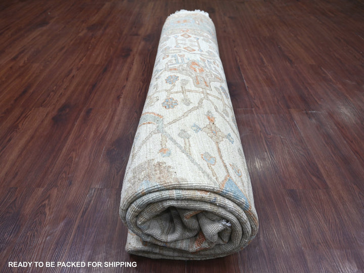 9'11" x 10'1" New Hand Knotted Ivory Wool Round Oriental Rug - MOA10222460