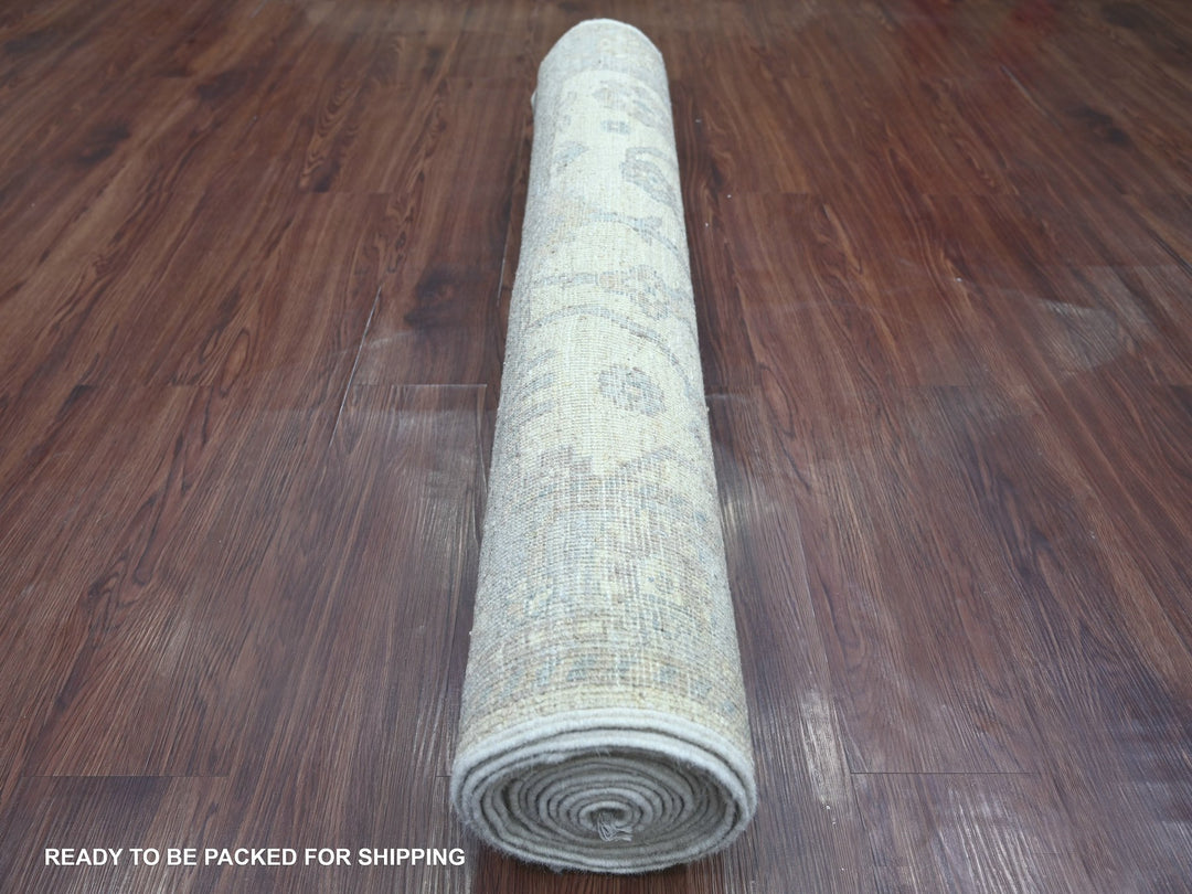 3'10" x 15'7" New Hand Knotted Ivory Wool Runner Oriental Rug - MOA10222462