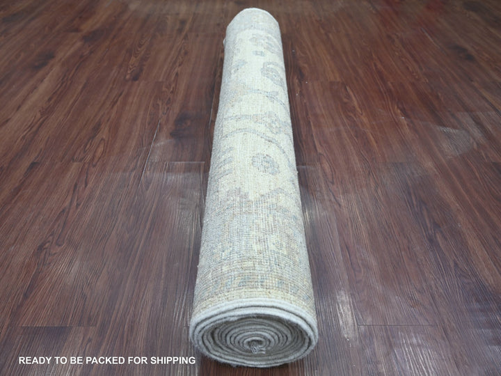 3'10" x 15'7" New Hand Knotted Ivory Wool Runner Oriental Rug - MOA10222462