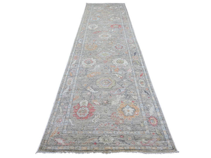 4'1" x 15'1" New Hand Knotted Grey Wool Runner Oriental Rug - MOA10222463