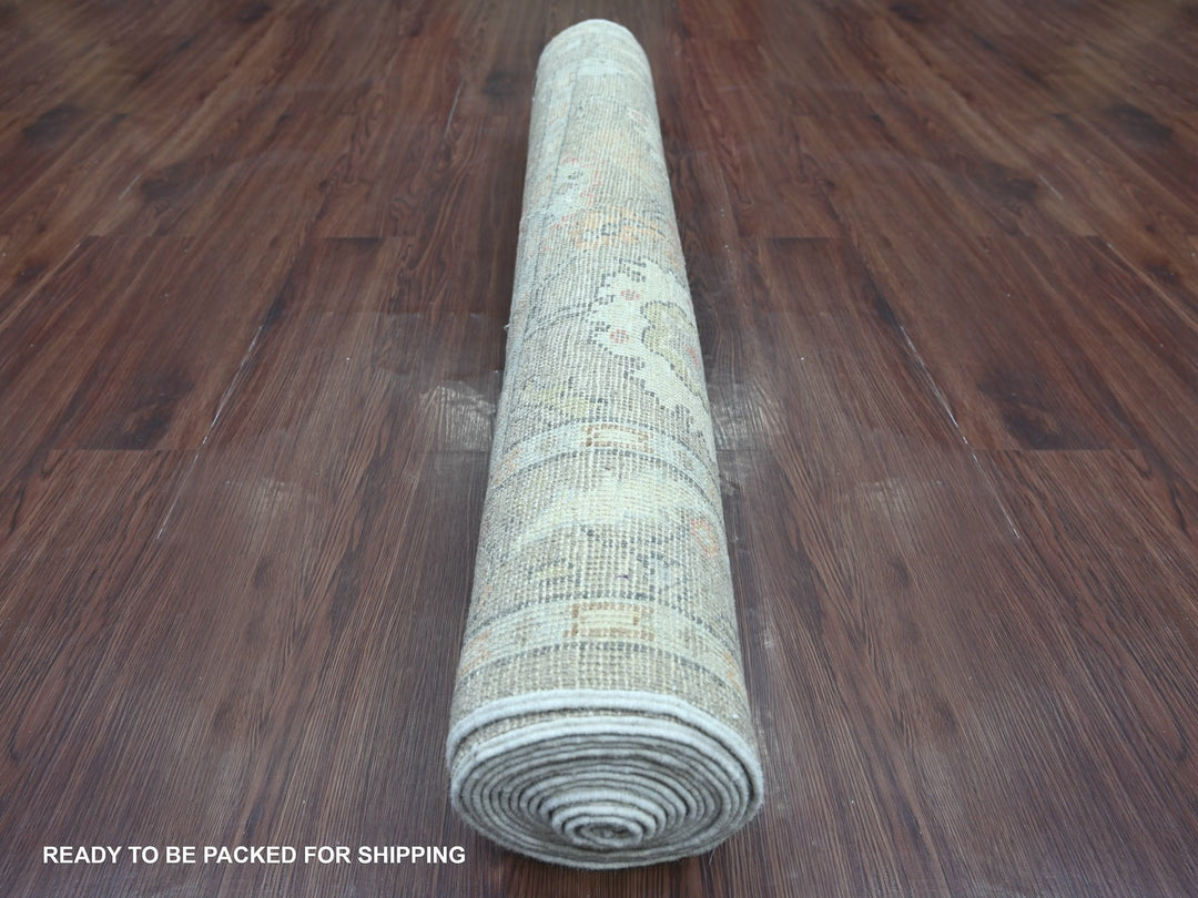4'1" x 15'1" New Hand Knotted Grey Wool Runner Oriental Rug - MOA10222463