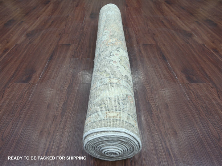 4'1" x 15'1" New Hand Knotted Grey Wool Runner Oriental Rug - MOA10222463