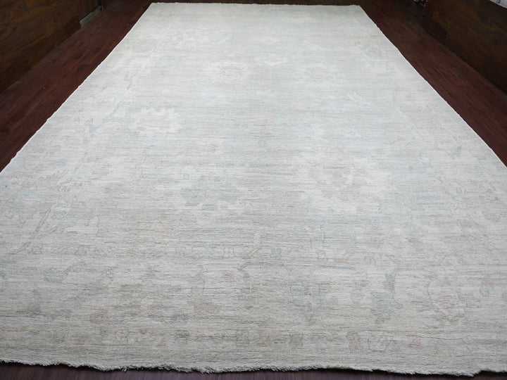 11'9" x 18'6" New Hand Knotted Grey Wool Rectangle Oriental Rug - MOA10222469