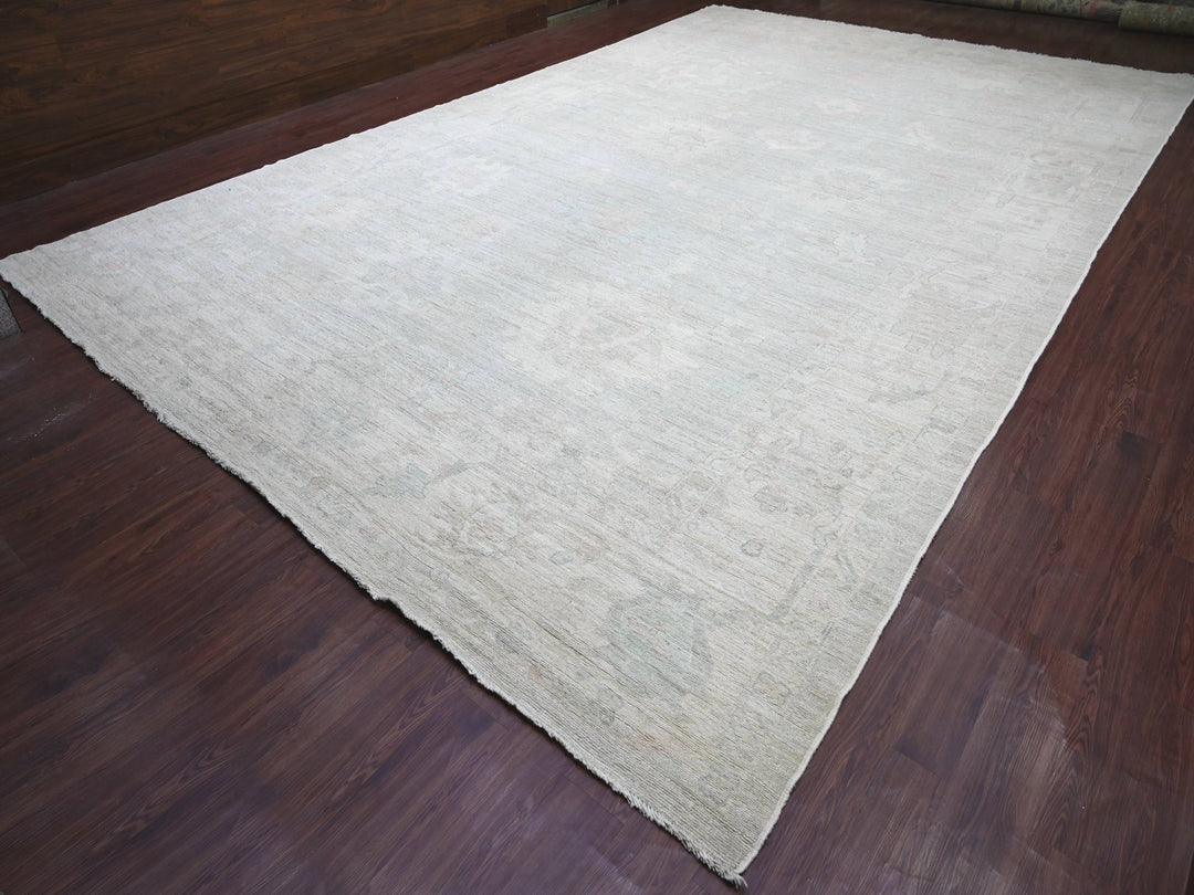 11'9" x 18'6" New Hand Knotted Grey Wool Rectangle Oriental Rug - MOA10222469