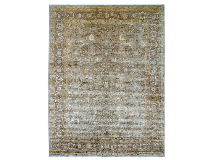 11'11" x 15'4" New Hand Knotted Grey Wool Rectangle Oriental Rug - MOA10222470