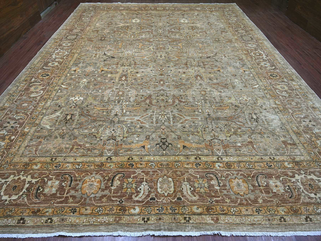 11'11" x 15'4" New Hand Knotted Grey Wool Rectangle Oriental Rug - MOA10222470