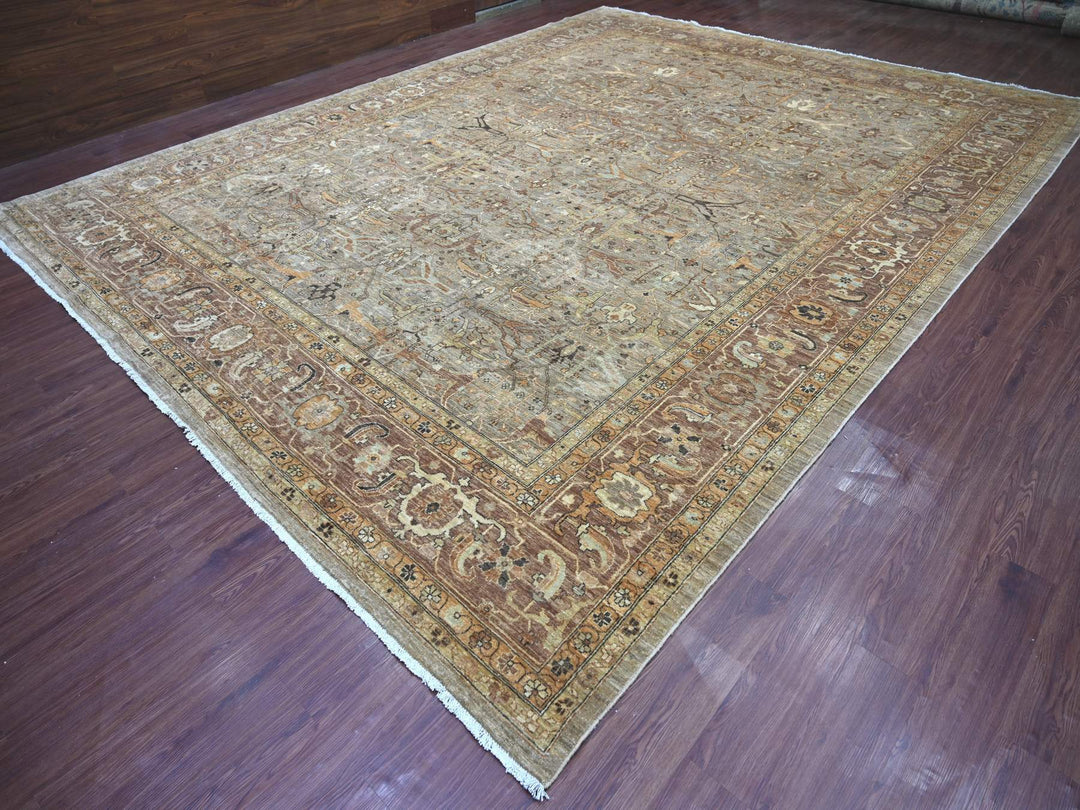 11'11" x 15'4" New Hand Knotted Grey Wool Rectangle Oriental Rug - MOA10222470