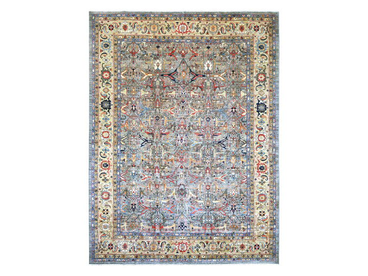 11'7" x 15'5" New Hand Knotted Grey Wool Rectangle Oriental Rug - MOA10222473