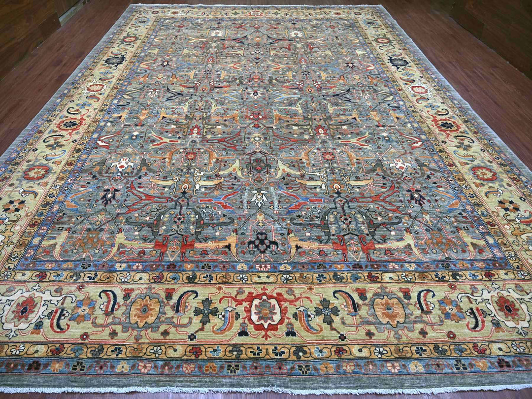 11'7" x 15'5" New Hand Knotted Grey Wool Rectangle Oriental Rug - MOA10222473