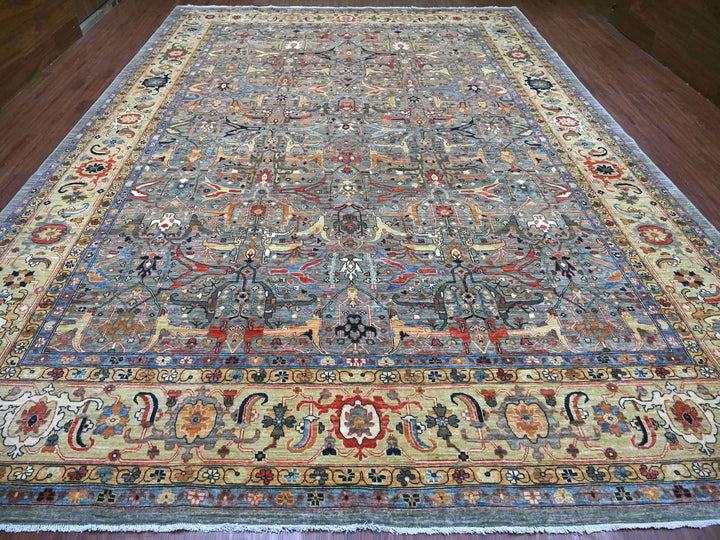 11'7" x 15'5" New Hand Knotted Grey Wool Rectangle Oriental Rug - MOA10222473