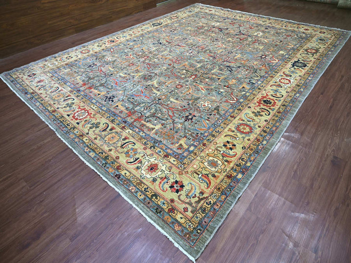 11'7" x 15'5" New Hand Knotted Grey Wool Rectangle Oriental Rug - MOA10222473