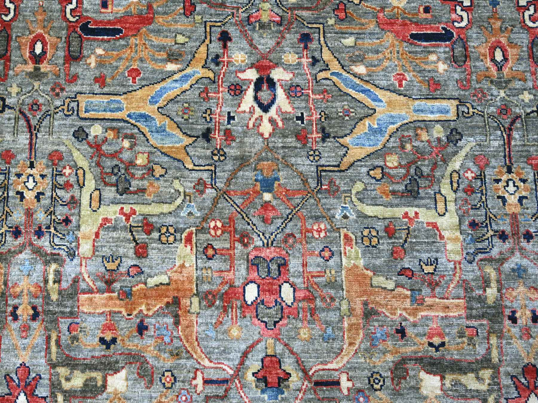 11'7" x 15'5" New Hand Knotted Grey Wool Rectangle Oriental Rug - MOA10222473