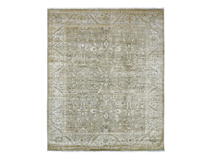 8'1" x 9'9" New Hand Knotted Green Wool Rectangle Oriental Rug - MOA10222476