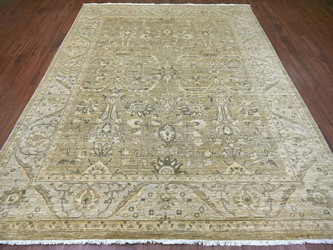 8'1" x 9'9" New Hand Knotted Green Wool Rectangle Oriental Rug - MOA10222476