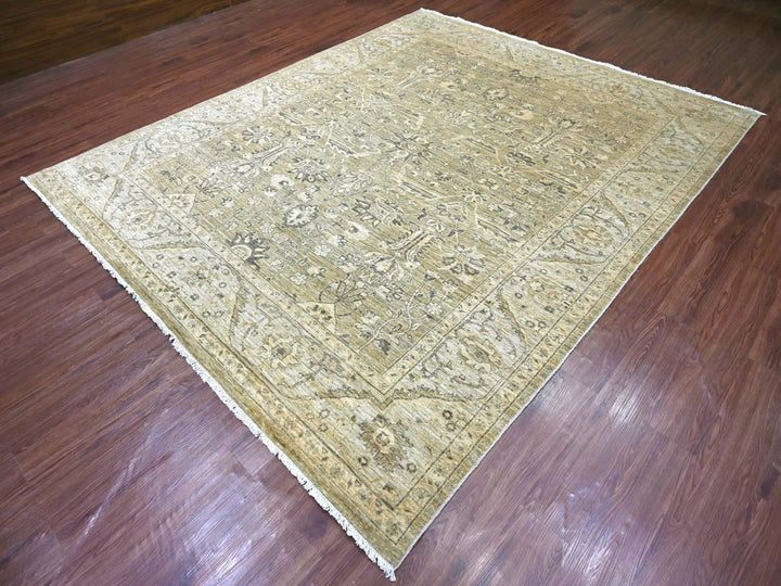 8'1" x 9'9" New Hand Knotted Green Wool Rectangle Oriental Rug - MOA10222476