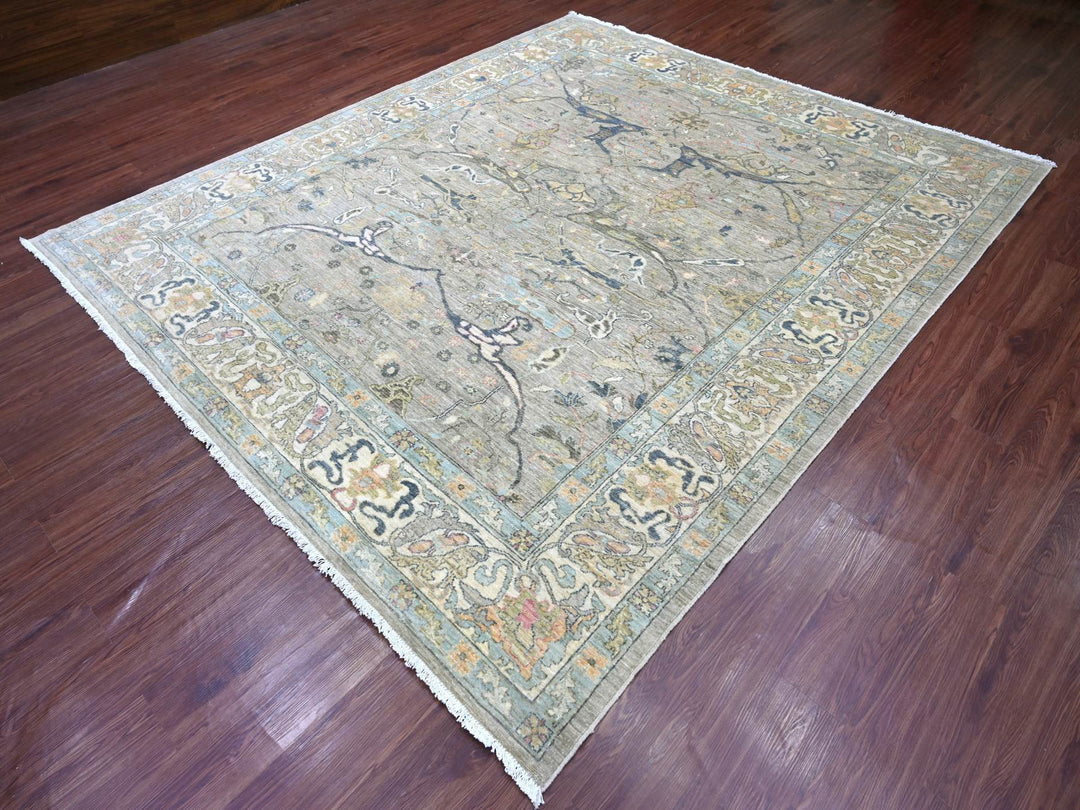8'5" x 9'8" New Hand Knotted Grey Wool Rectangle Oriental Rug - MOA10222478