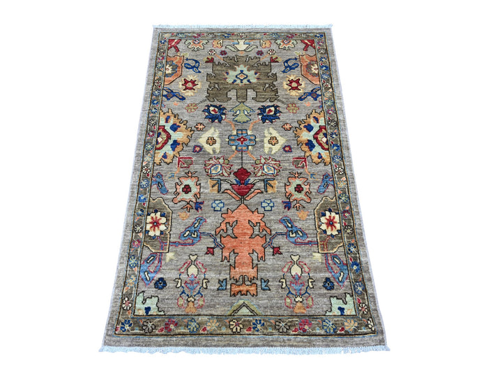 2'11" x 4'9" New Hand Knotted Grey Wool Rectangle Oriental Rug - MOA10222482