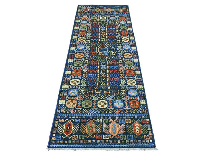 2'11" x 7'9" New Hand Knotted Blue Wool Runner Oriental Rug - MOA10222483