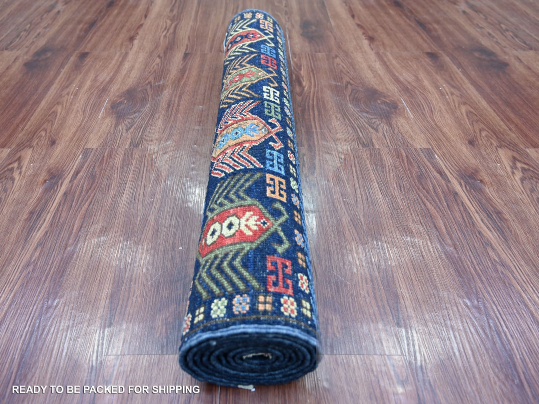 2'11" x 7'9" New Hand Knotted Blue Wool Runner Oriental Rug - MOA10222483
