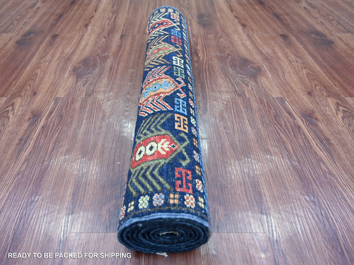 2'11" x 7'9" New Hand Knotted Blue Wool Runner Oriental Rug - MOA10222483