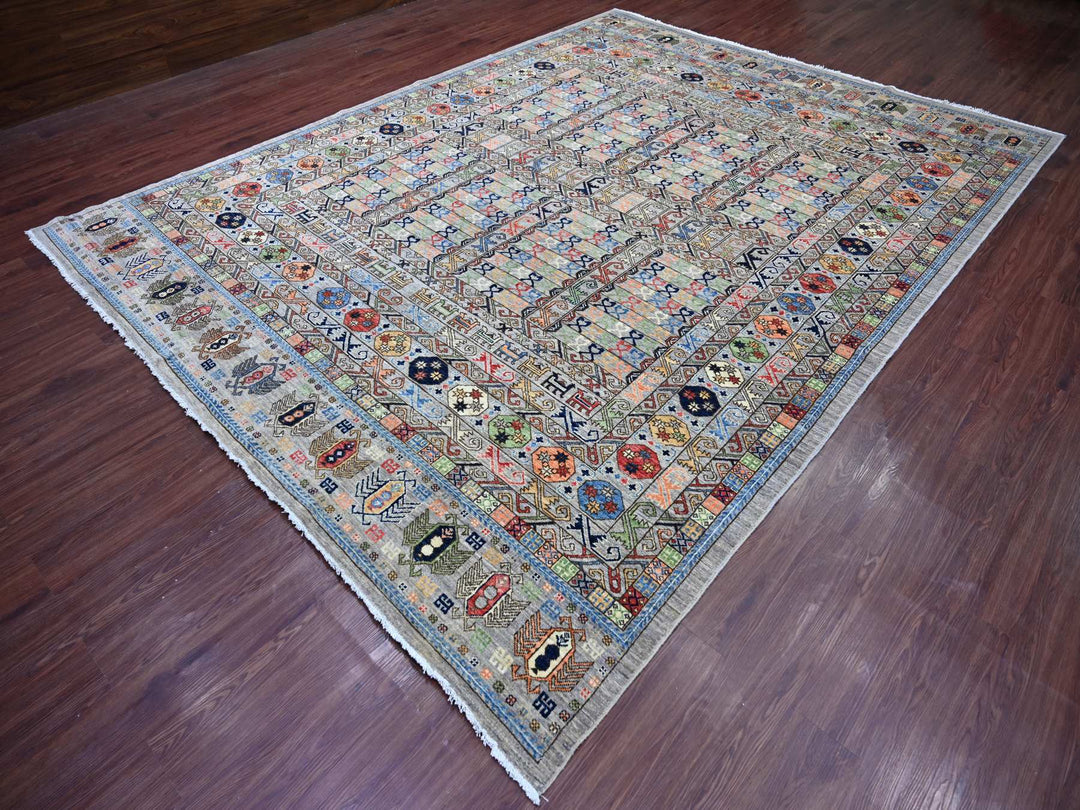 9'1" x 12'0" New Hand Knotted Grey Wool Rectangle Oriental Rug - MOA10222484