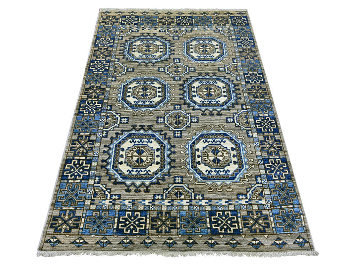 4'0" x 5'11" New Hand Knotted Grey Wool Rectangle Oriental Rug - MOA10222485