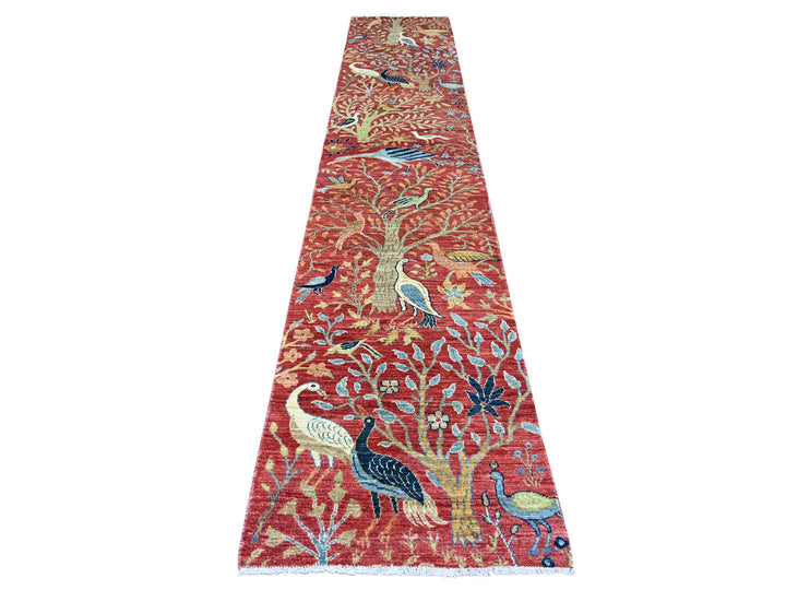 2'7" x 14'1" New Hand Knotted Red Wool Runner Oriental Rug - MOA10222489